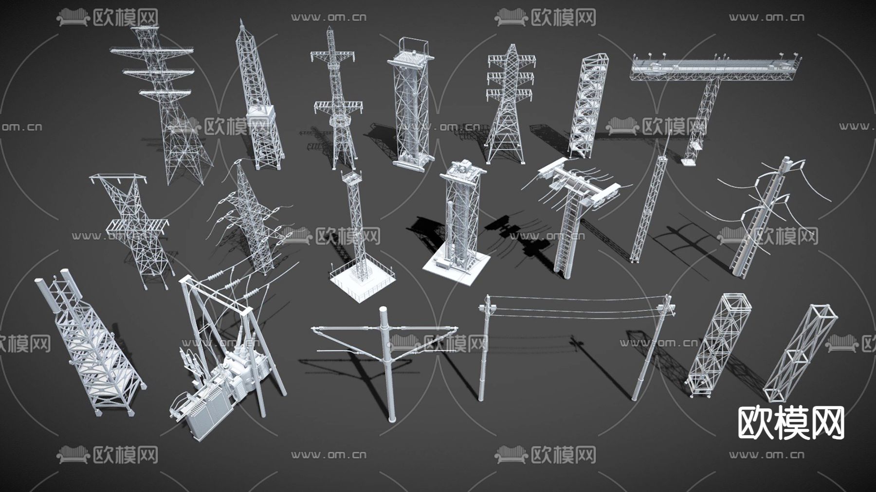 高压电塔 信号塔 电线塔 电线杆3d模型下载（渲染图2）