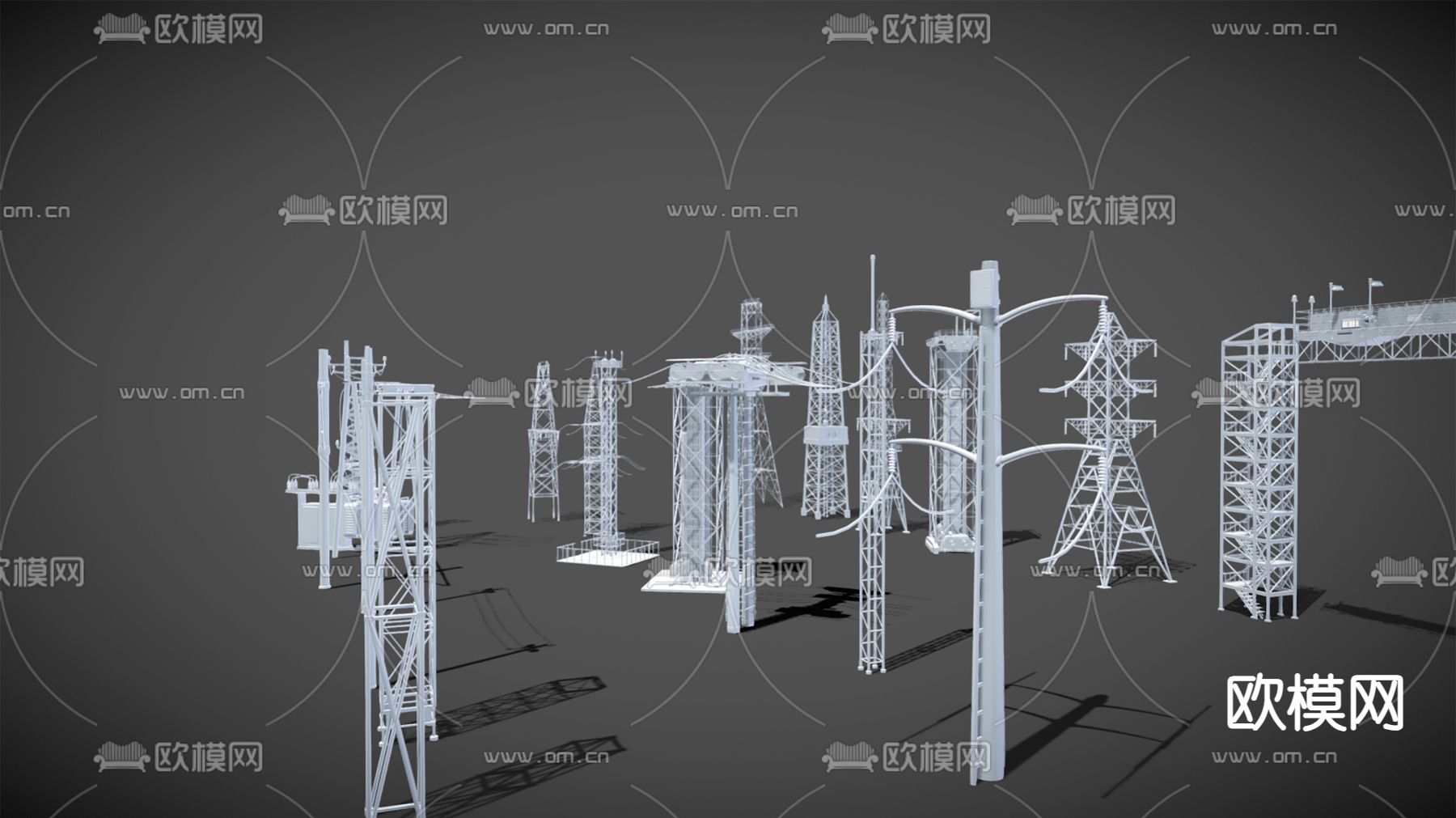 高压电塔 信号塔 电线塔 电线杆3d模型下载（渲染图4）
