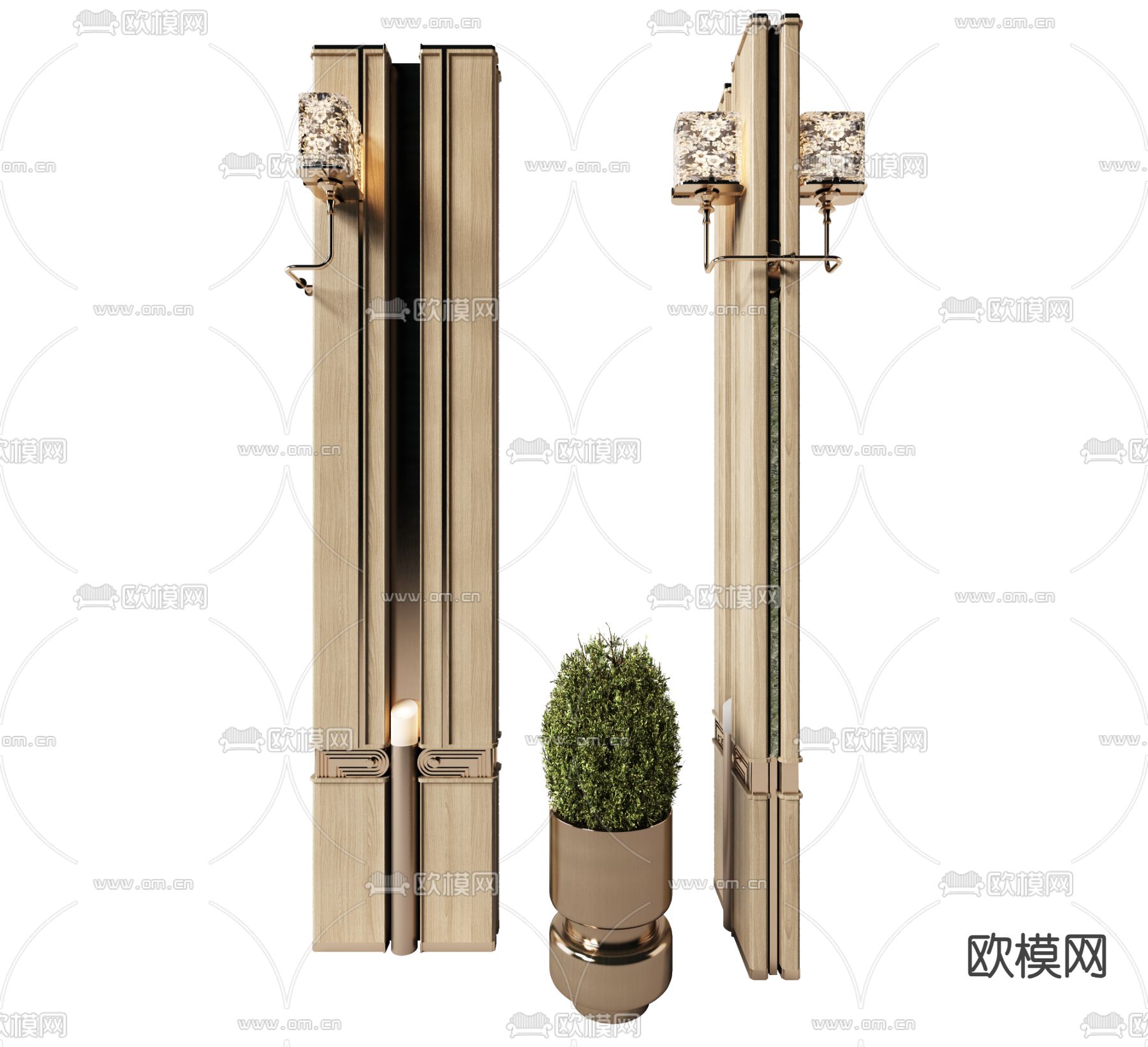 轻奢风木质隔断3d模型下载