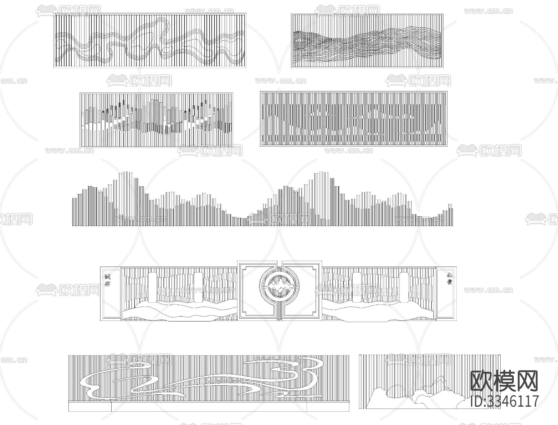 格栅景墙CAD立面图下载（渲染图9）