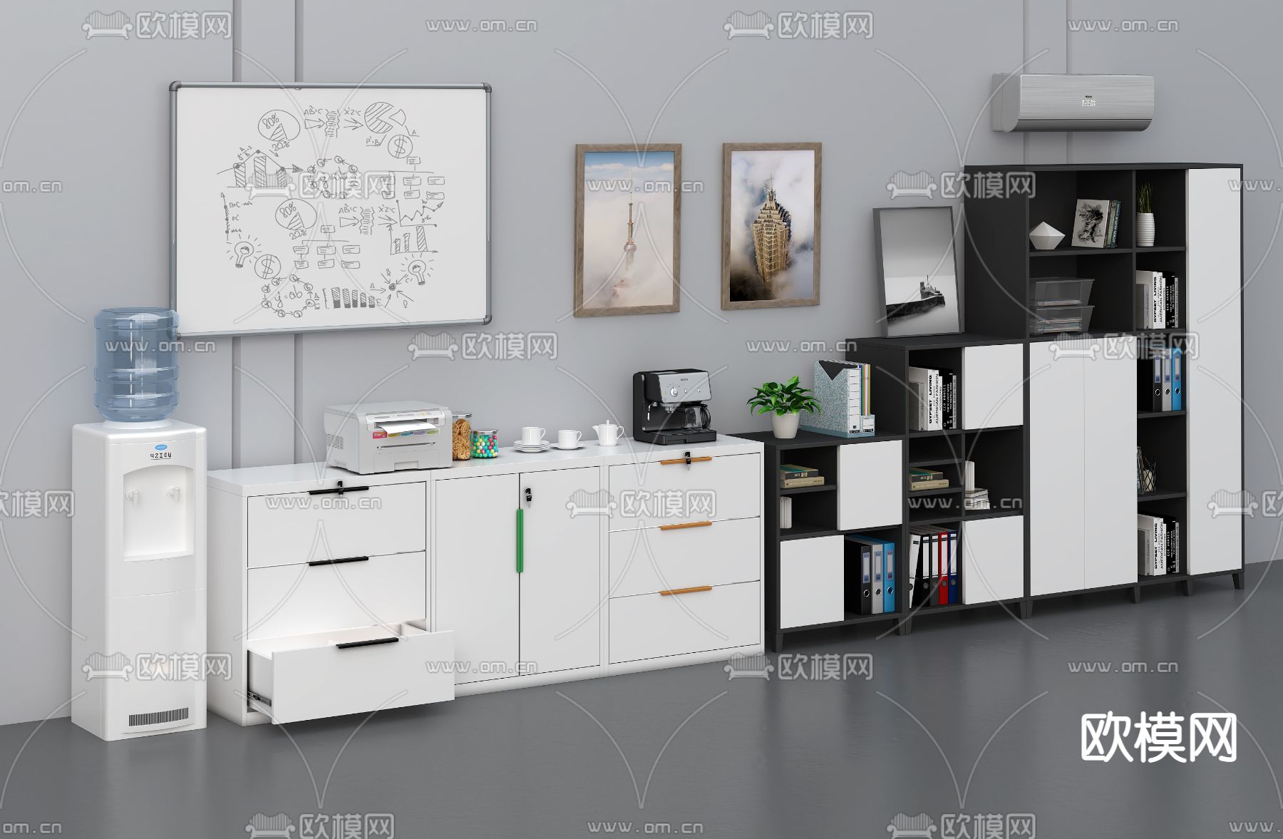 办公边柜 文件柜3d模型下载（渲染图2）