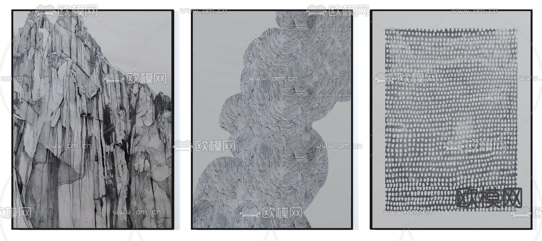 黑白灰挂画 组合画 抽象画3d模型下载