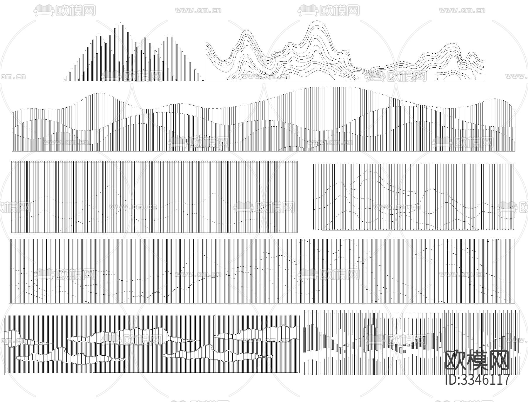 格栅景墙CAD立面图下载（渲染图5）