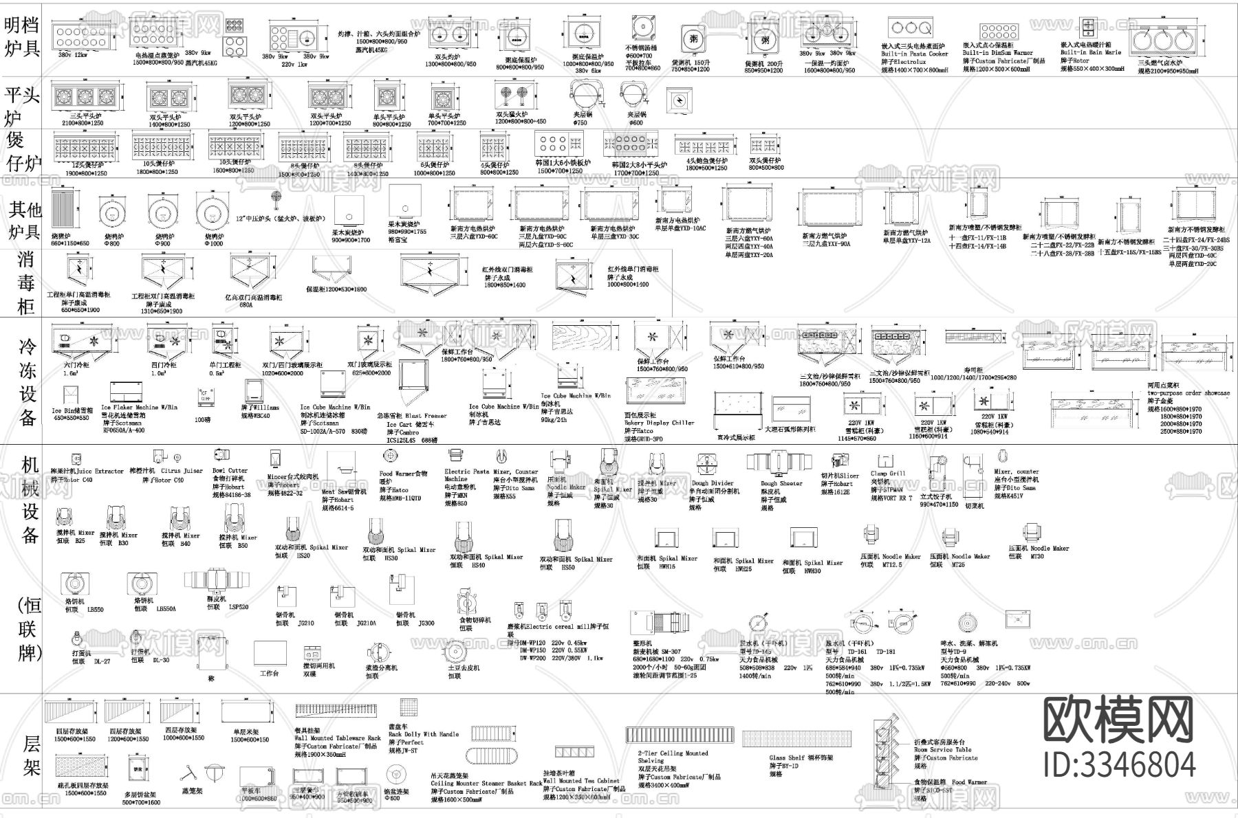 家装工装酒店餐饮图厨房cad图库下载（渲染图3）