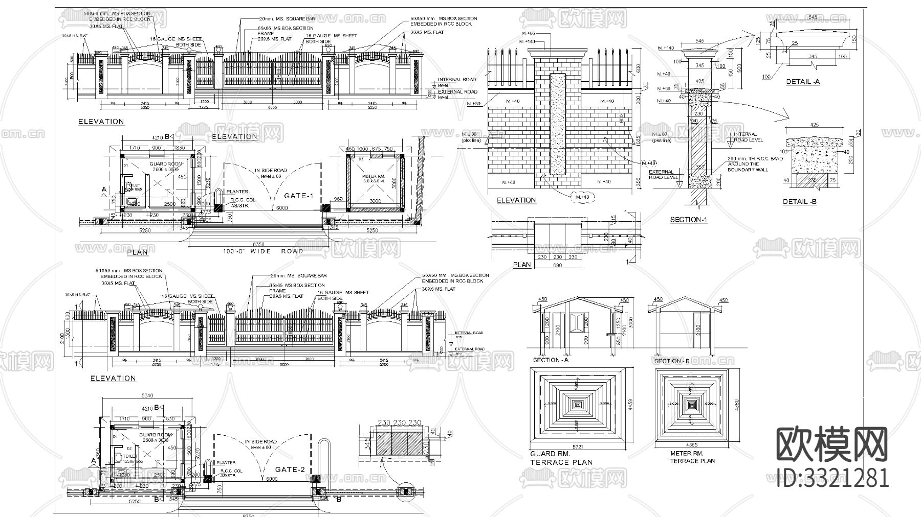 边界墙CAD施工图下载