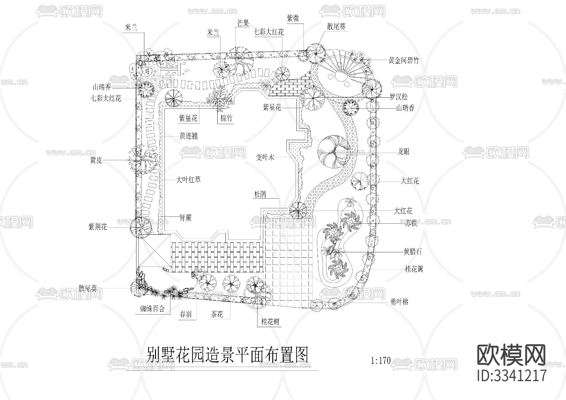 别墅花园造景cad平面图下载（渲染图1）