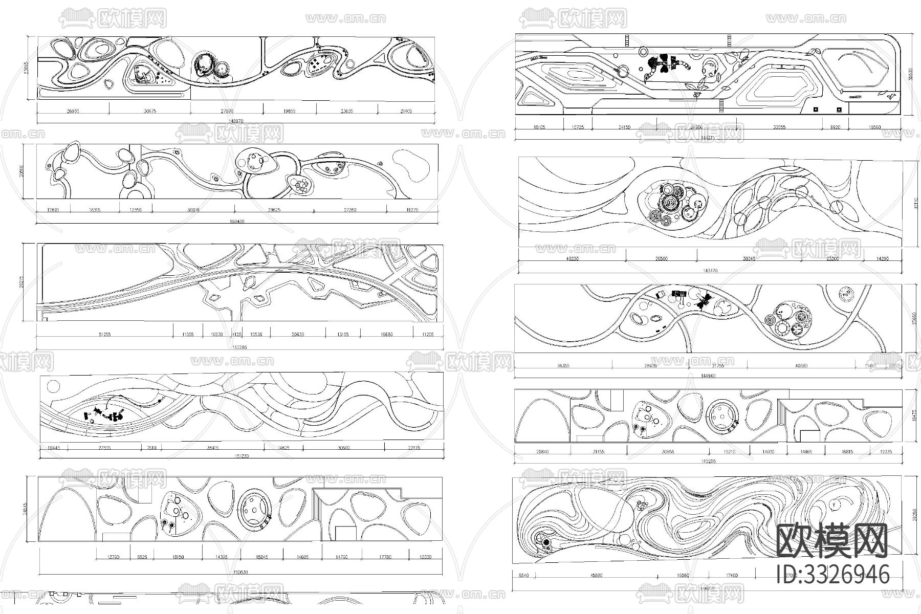 现代线性带状口袋公园街头绿地小游园休闲广场布局方案cad施工图下载（渲染图5）