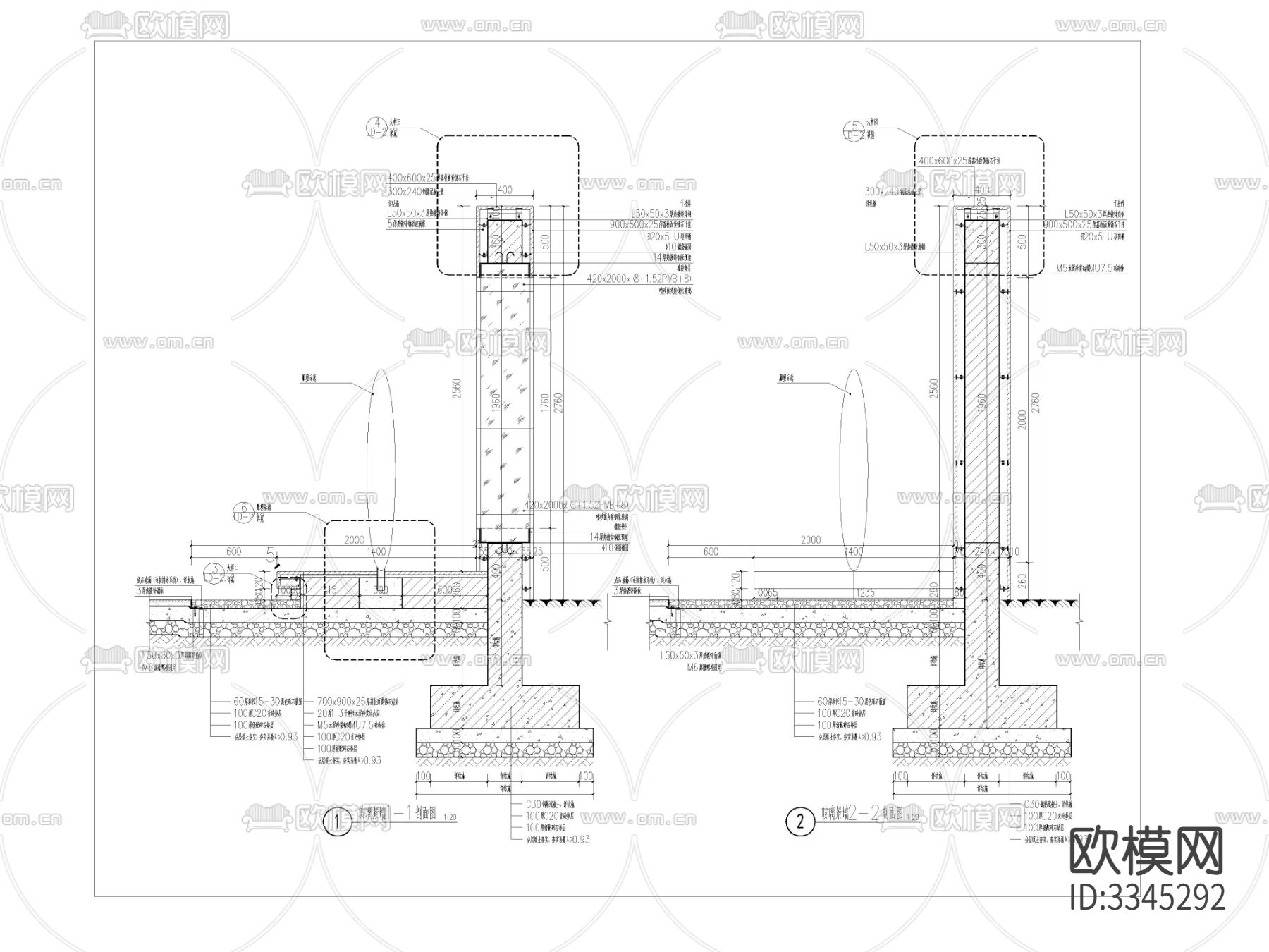 玻璃景墙cad立面图下载（渲染图3）