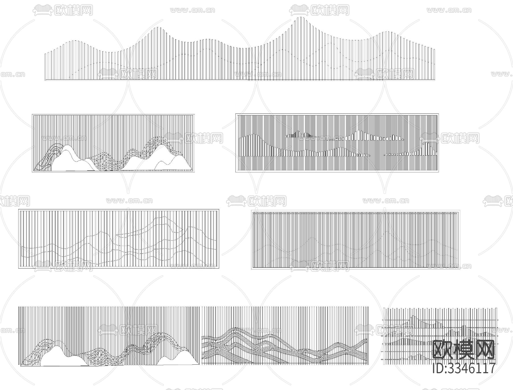 格栅景墙CAD立面图下载（渲染图4）