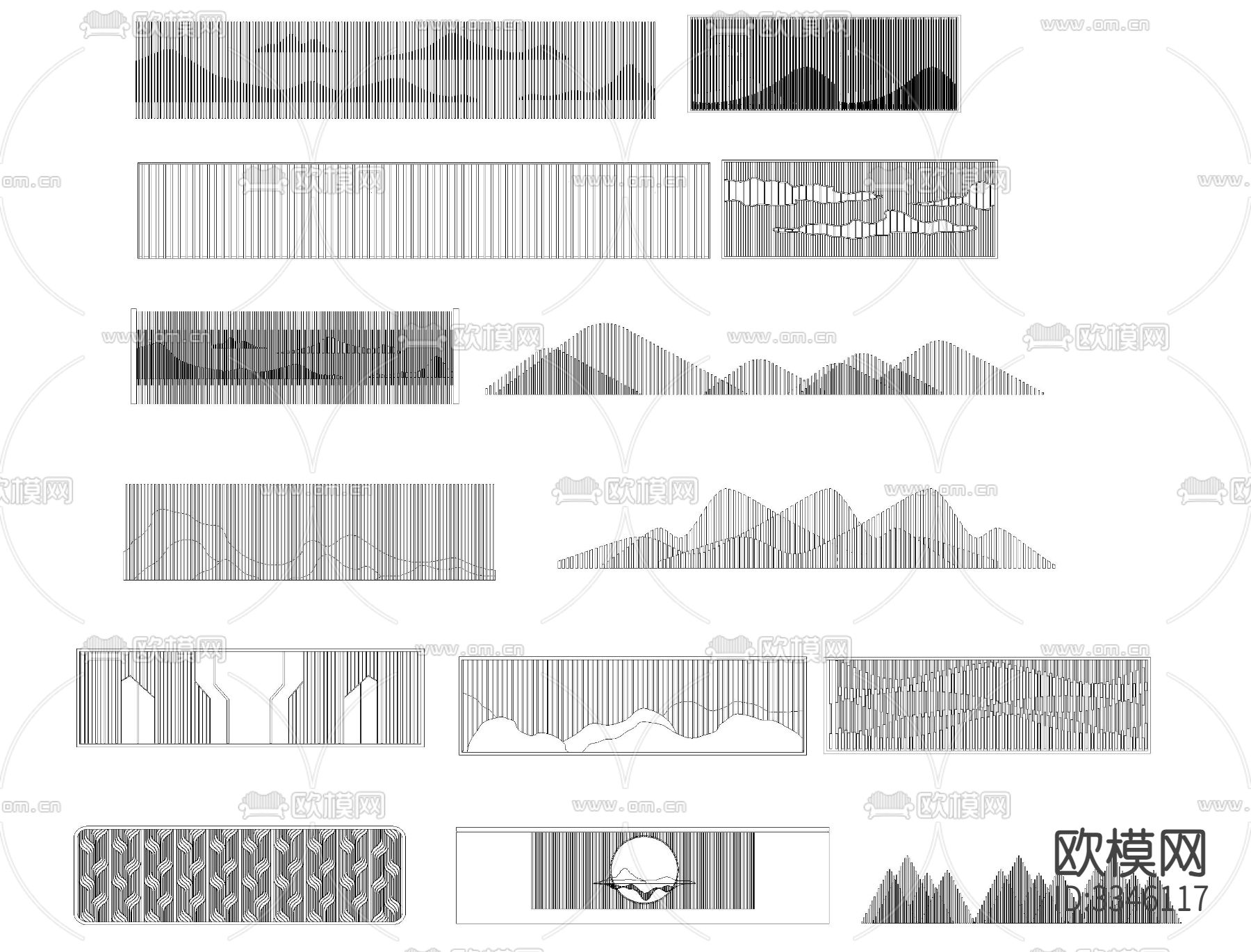 格栅景墙CAD立面图下载（渲染图10）