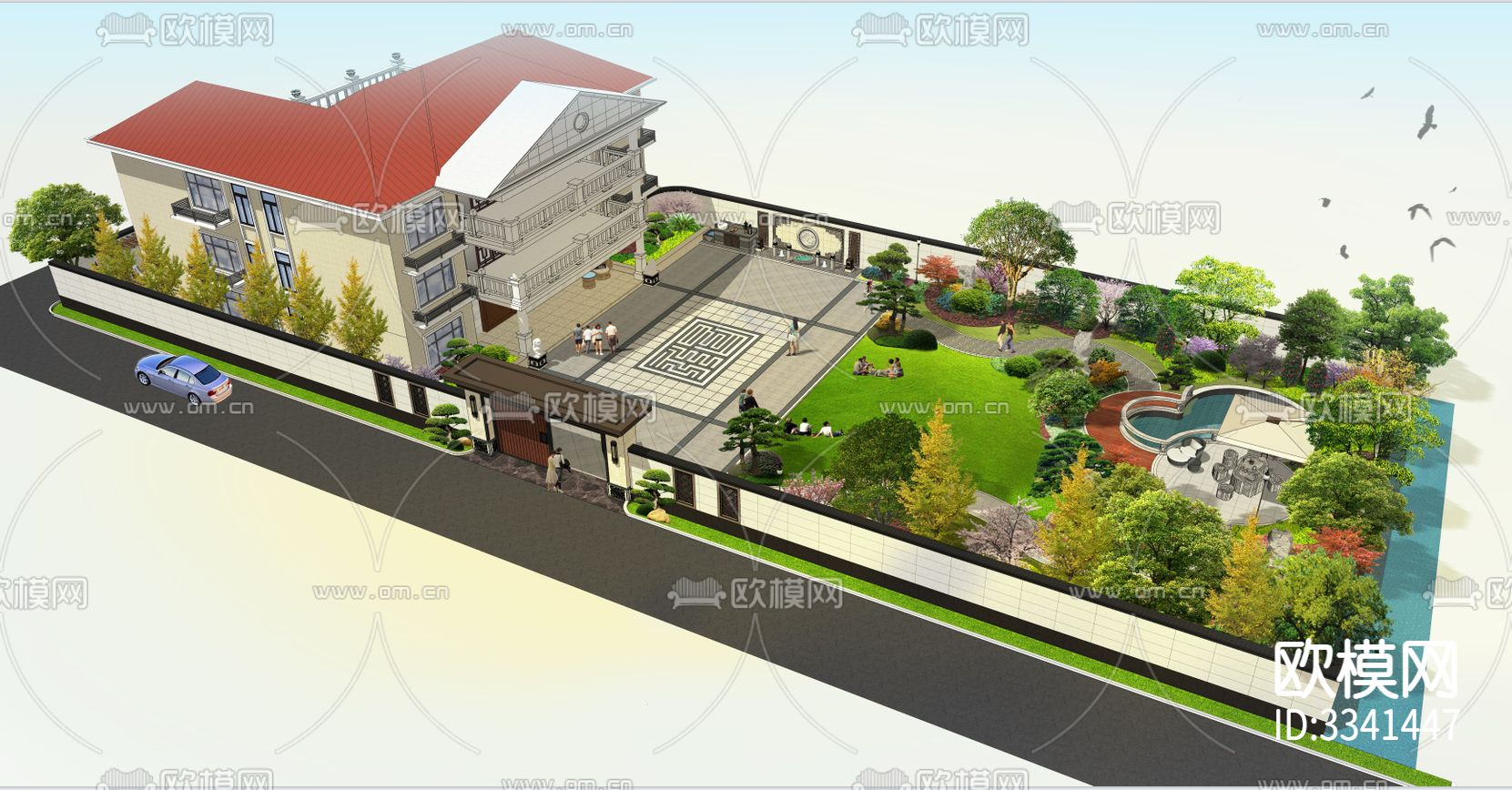 别墅庭院施工图下载（渲染图10）