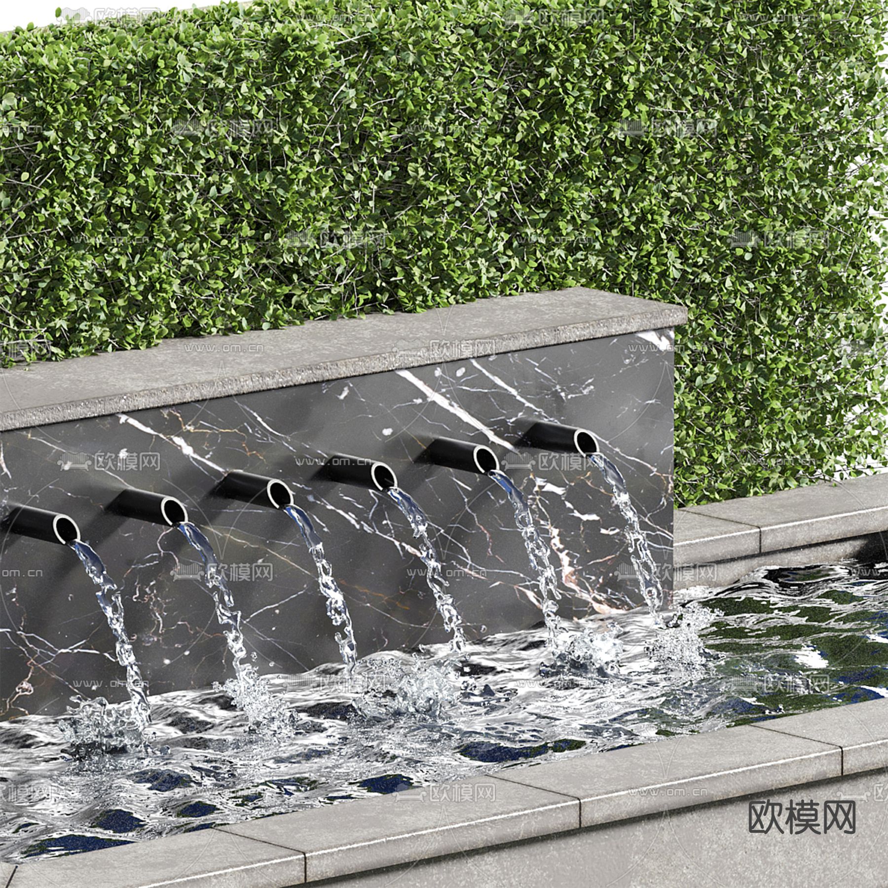 庭院小品 瀑布流水小品3d模型下载（渲染图2）