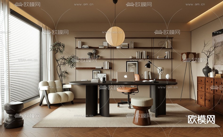 中古风书房 学习室 工作室3d模型下载