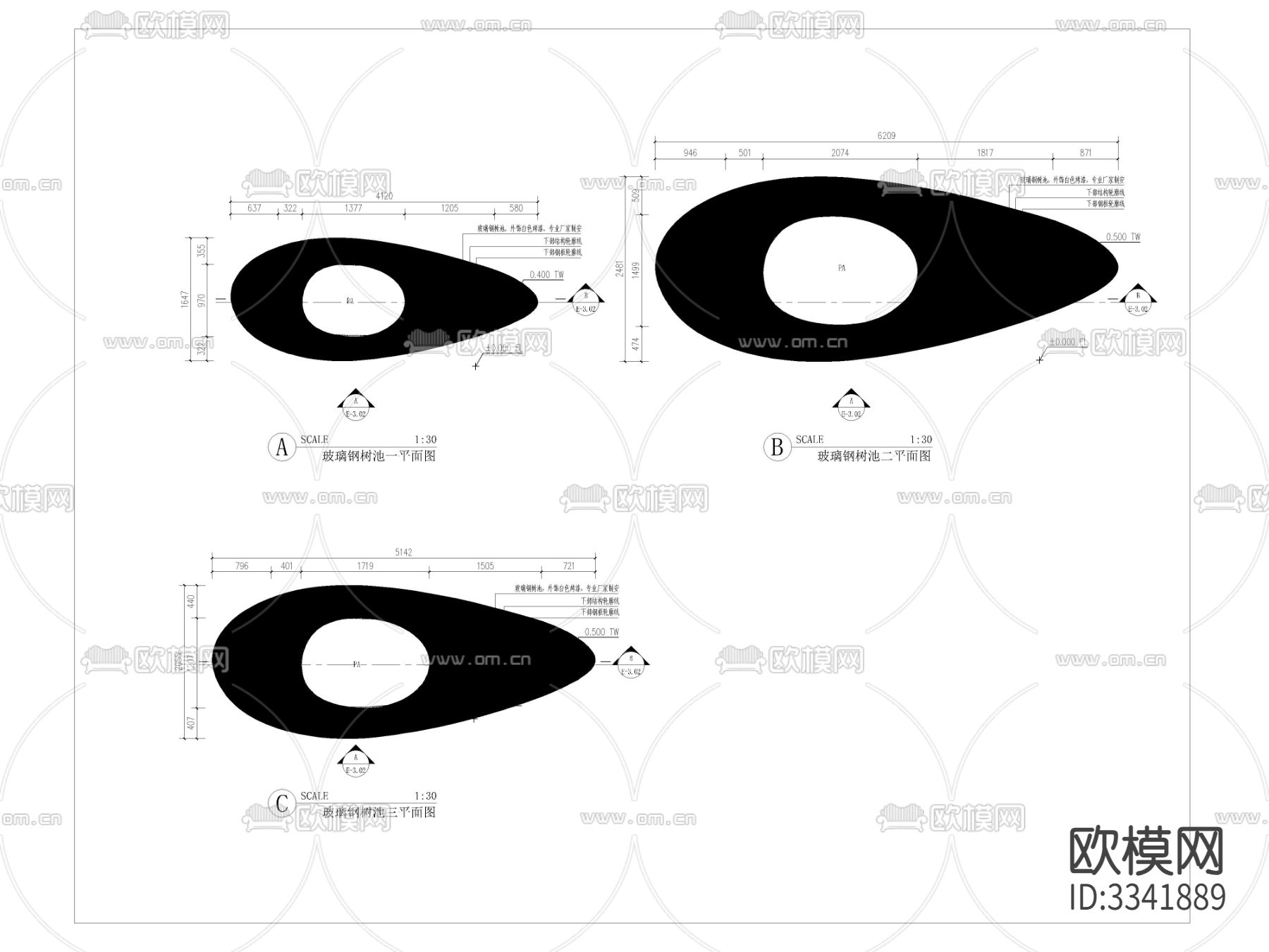 玻璃钢树池cad立面图下载（渲染图1）