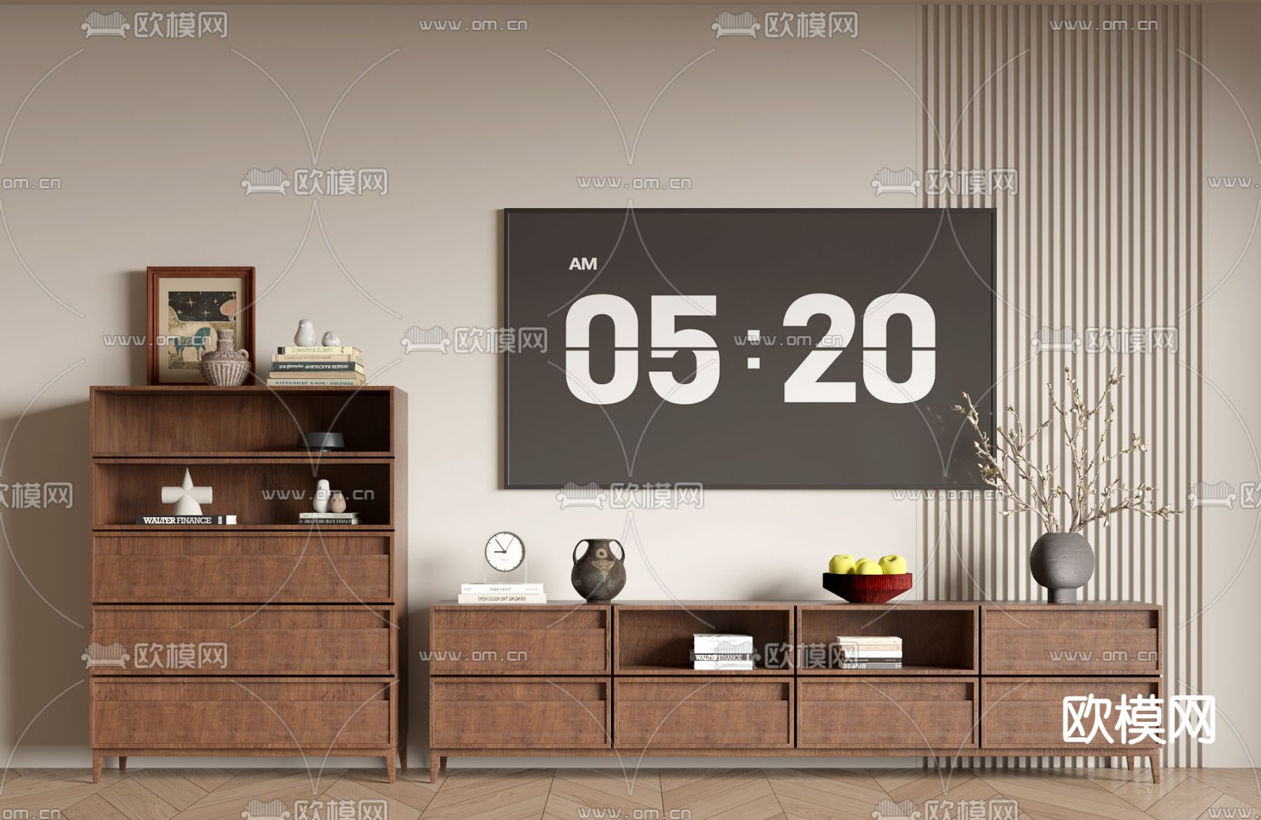 中古风 电视柜 矮柜3d模型下载