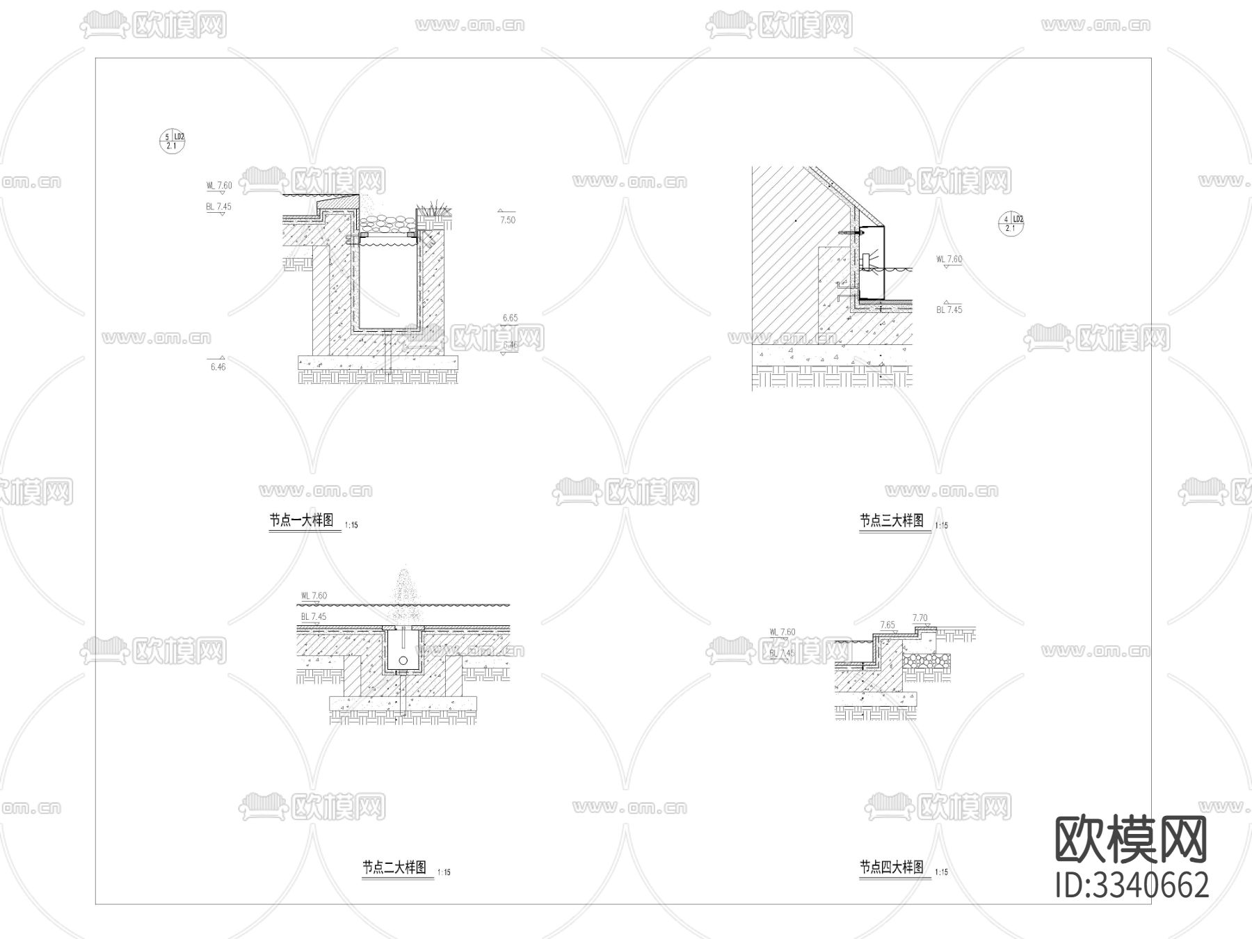 景墙水景 平面剖面图 节点大样图下载（渲染图3）