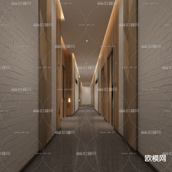 新中式酒店 走道 过道3d模型下载