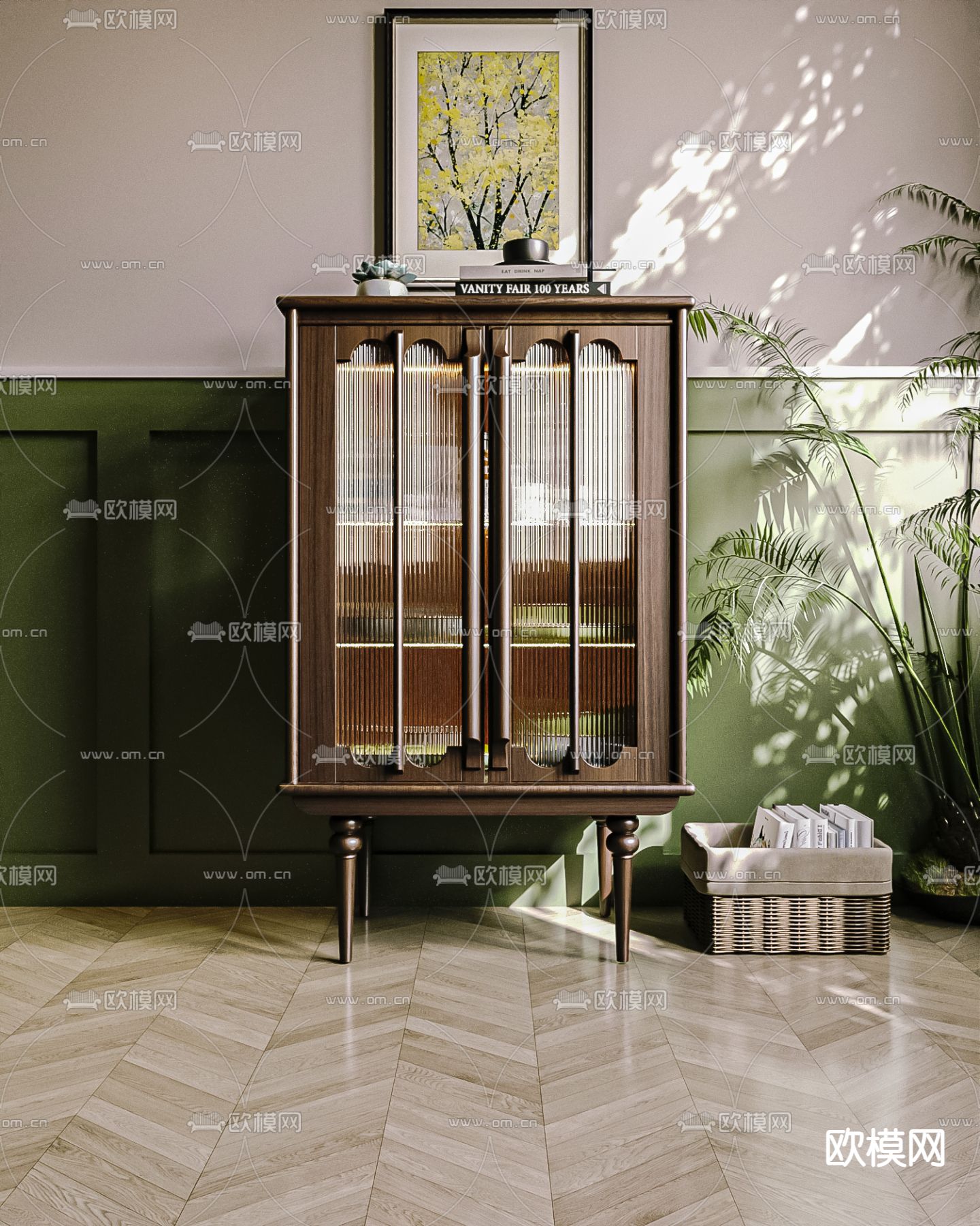 美式餐边柜 玄关柜3d模型下载（渲染图1）