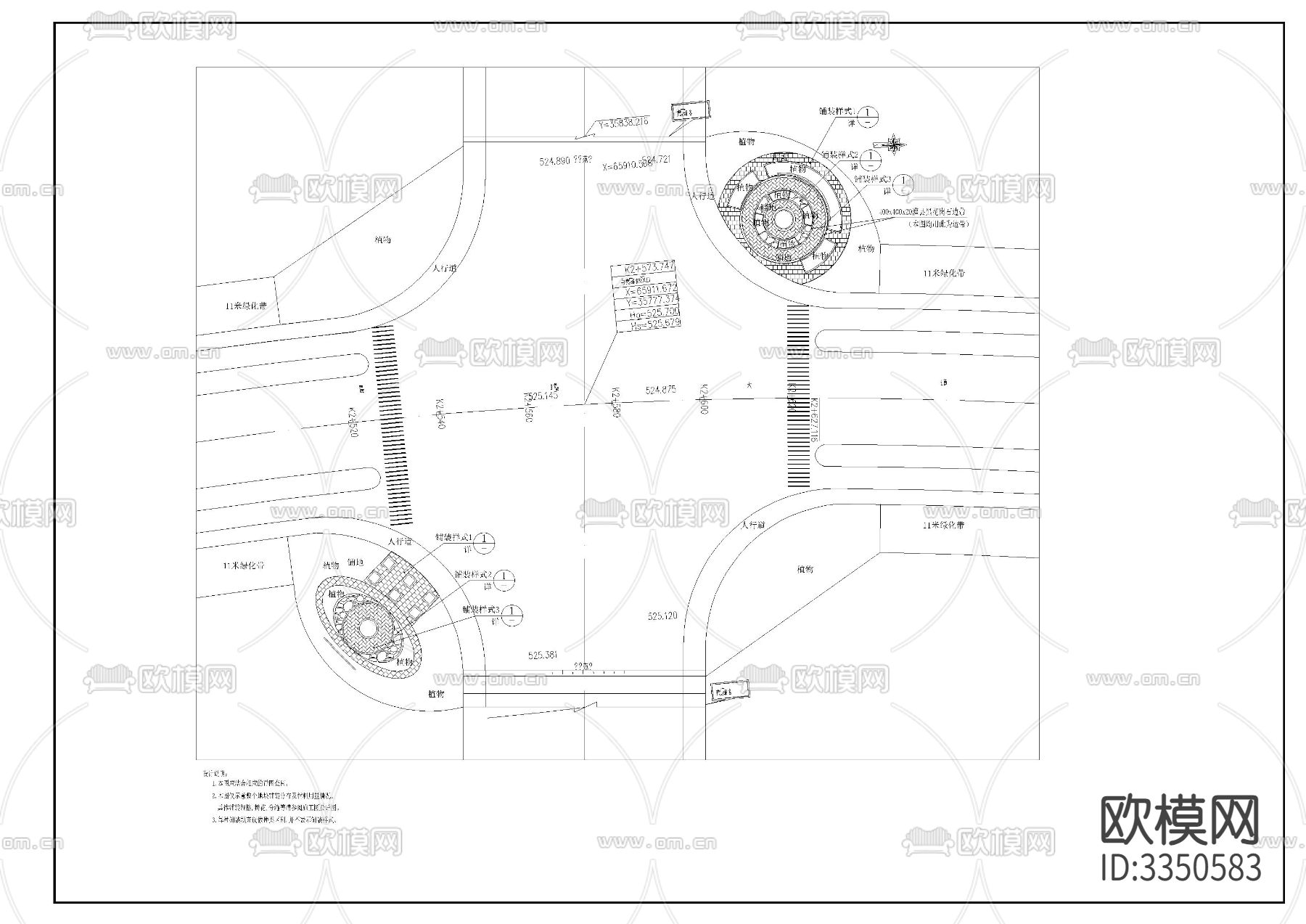 道路绿化CAD施工图下载（渲染图3）