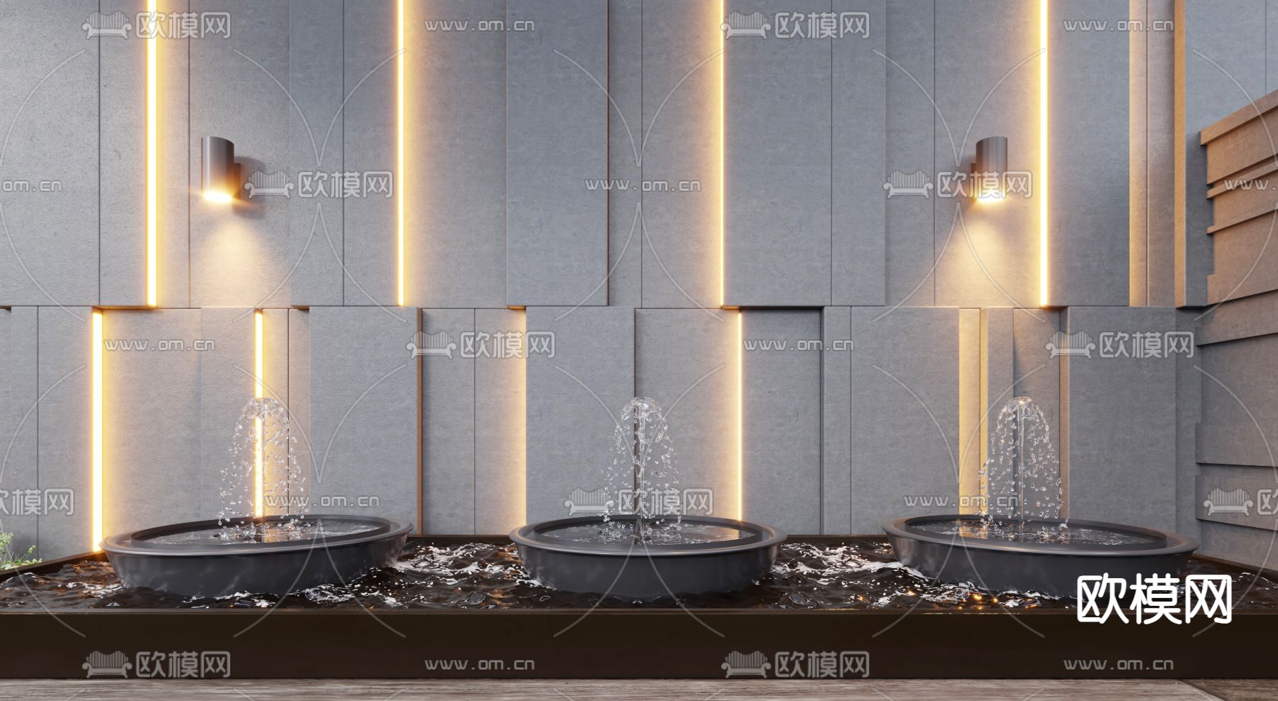 喷泉水景 流水 瀑布3d模型下载