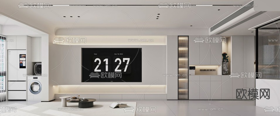 黑白灰客餐厅3d模型下载(渲染图2)