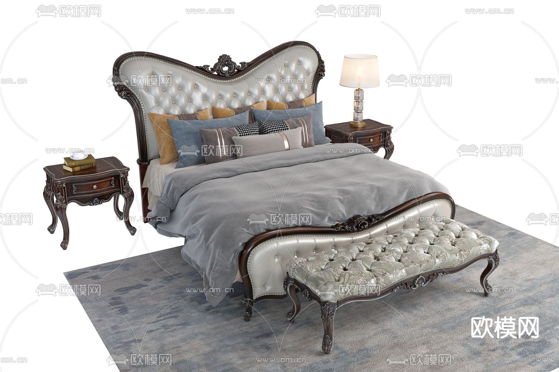 欧式双人床3d模型下载（渲染图3）