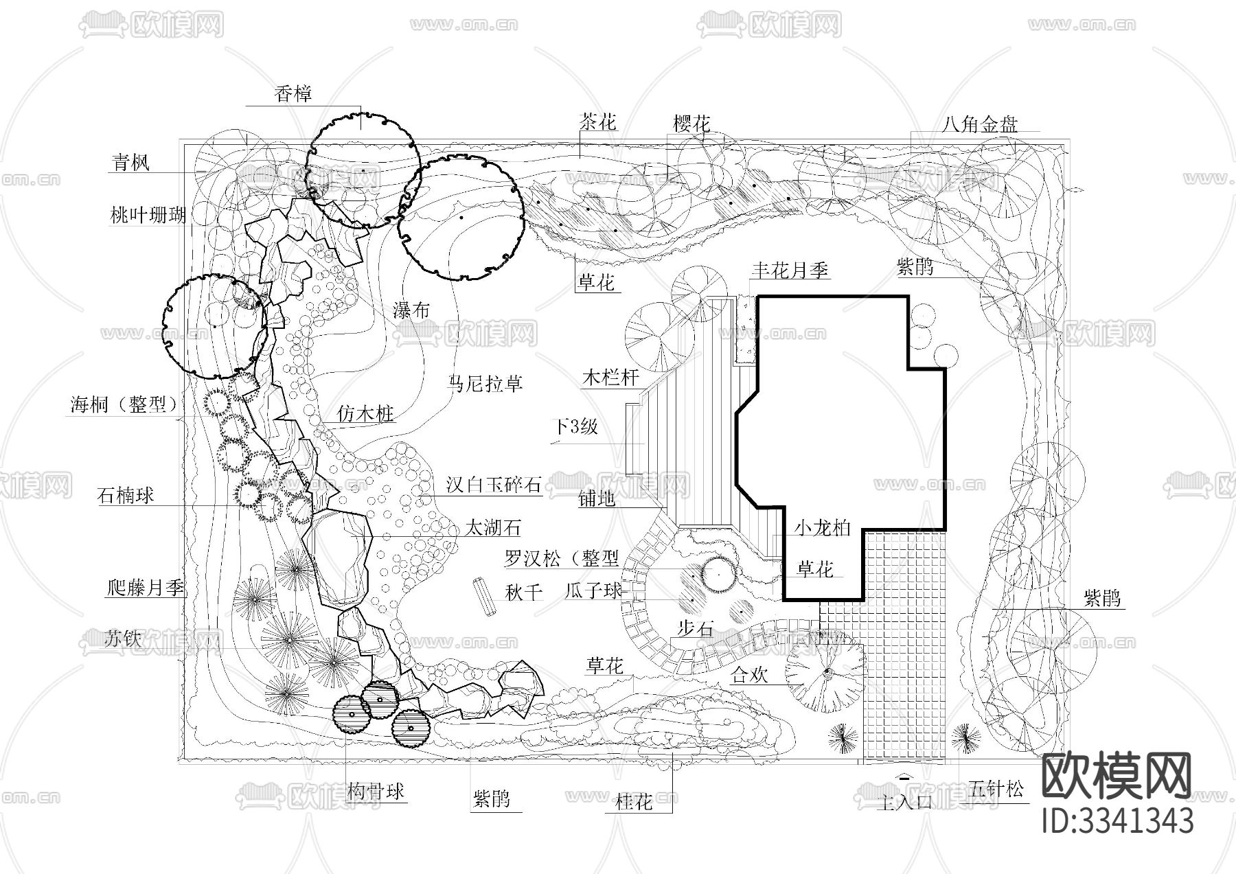 40套别墅庭院屋顶花园园林景观绿化方案设计cad施工图下载（渲染图5）