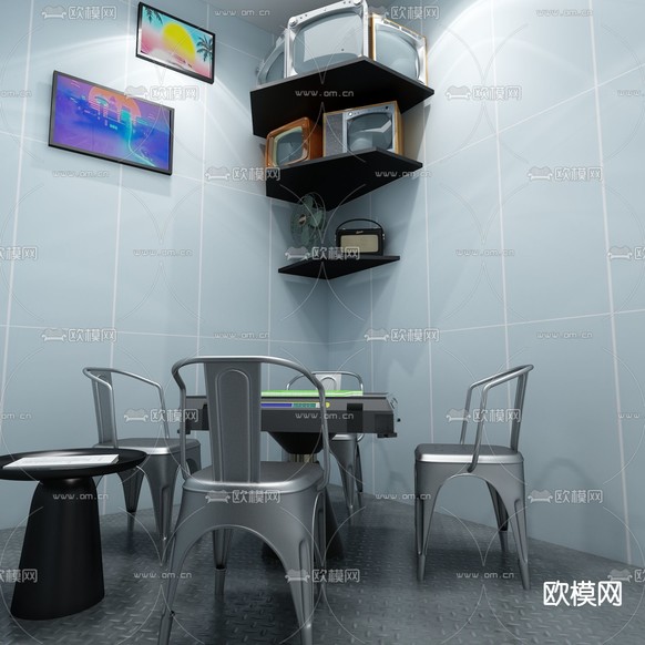 高级灰棋牌室 麻将室3d模型下载(渲染图2)