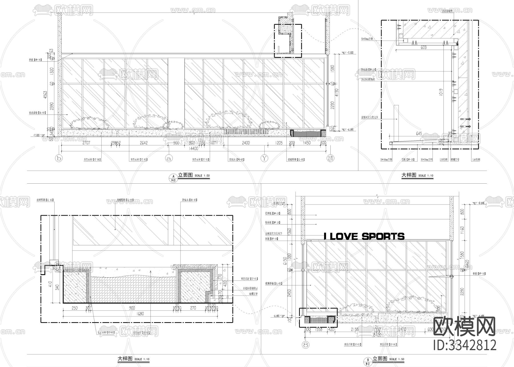 3890㎡健身房 健身中心cad施工图下载（渲染图4）