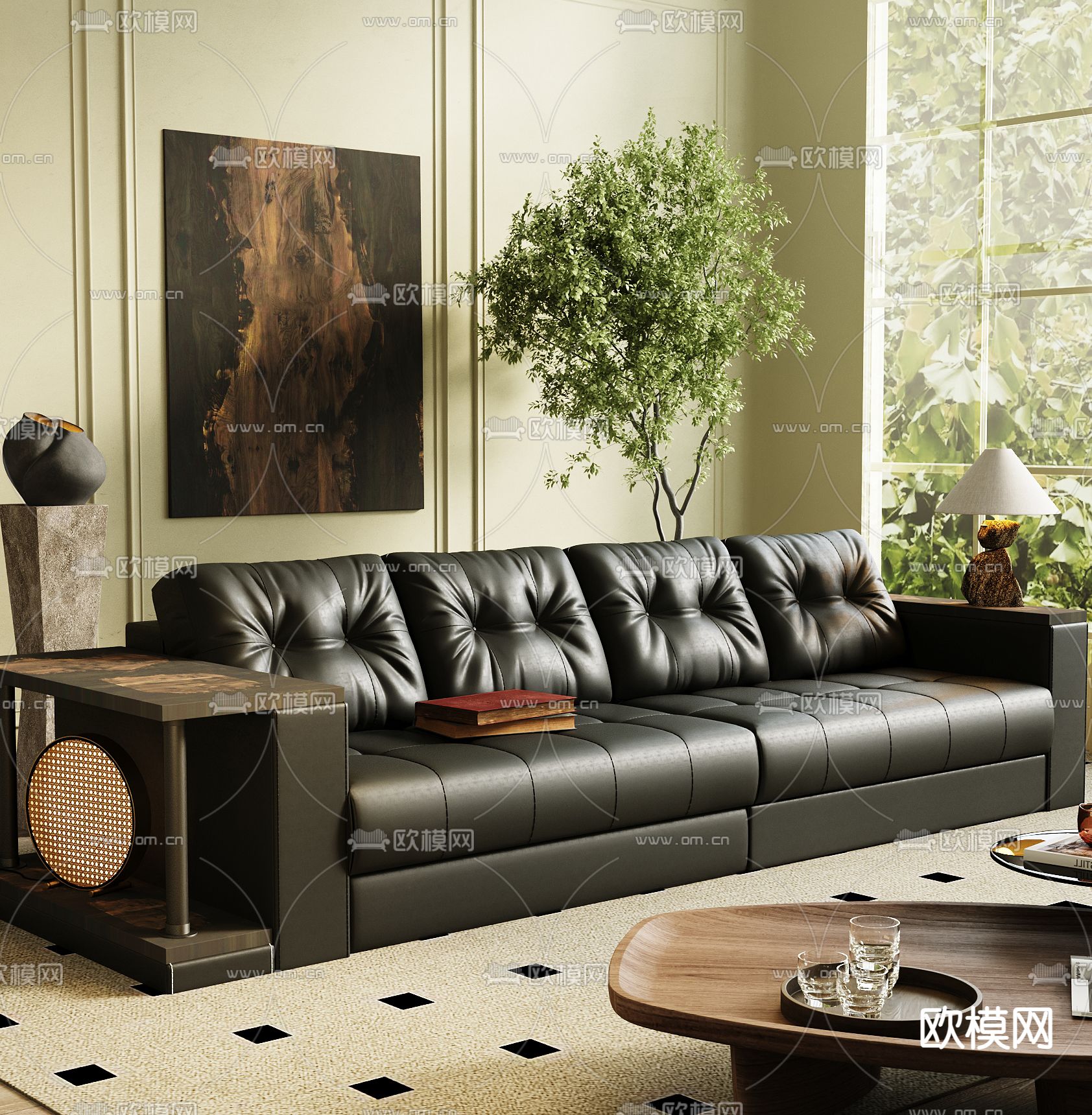 美式沙发 多人沙发3d模型下载（渲染图2）