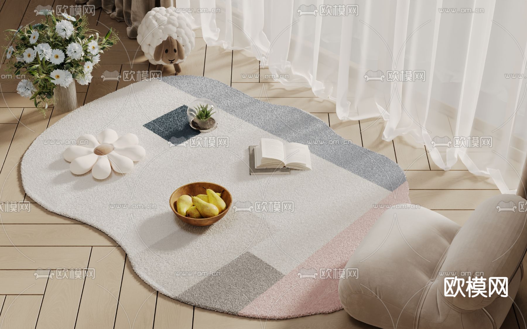 奶油风地毯 异形地毯3d模型下载