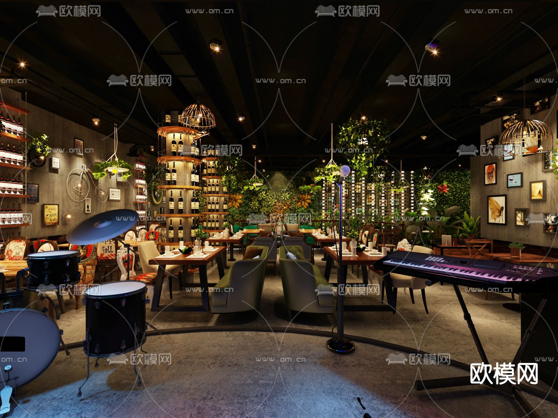 音乐餐厅 餐吧3d模型下载（渲染图1）
