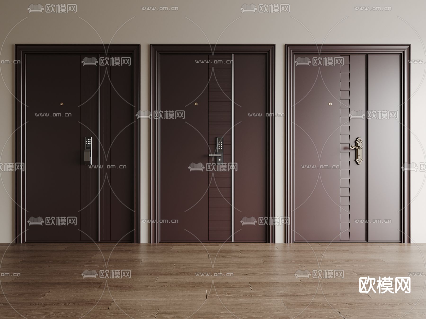 欧式防盗门 入户门 子母门 指纹锁3d模型下载