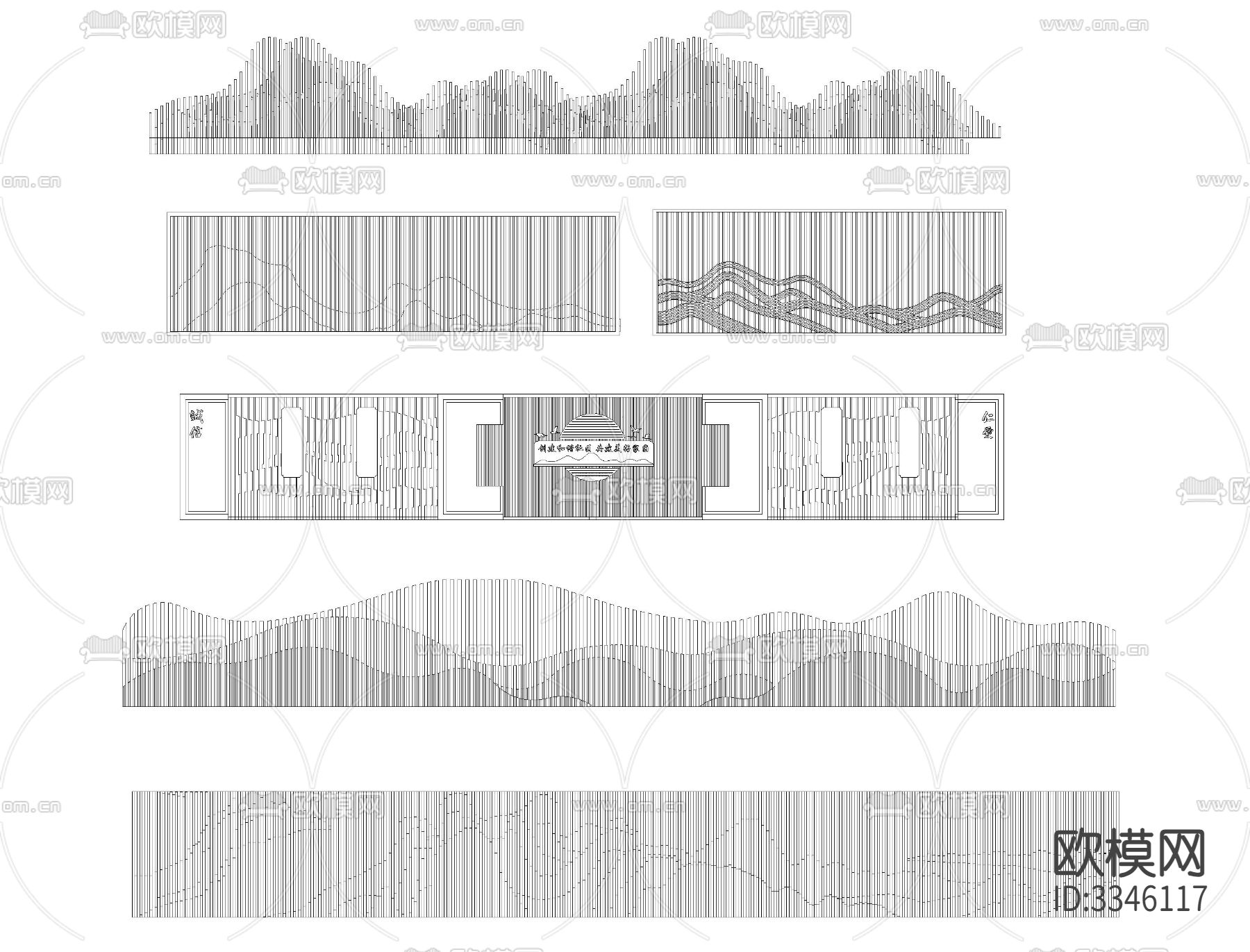 格栅景墙CAD立面图下载（渲染图8）