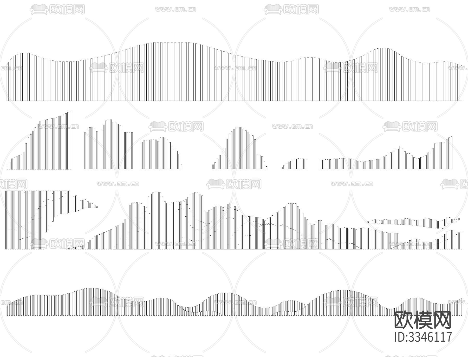 格栅景墙CAD立面图下载（渲染图3）