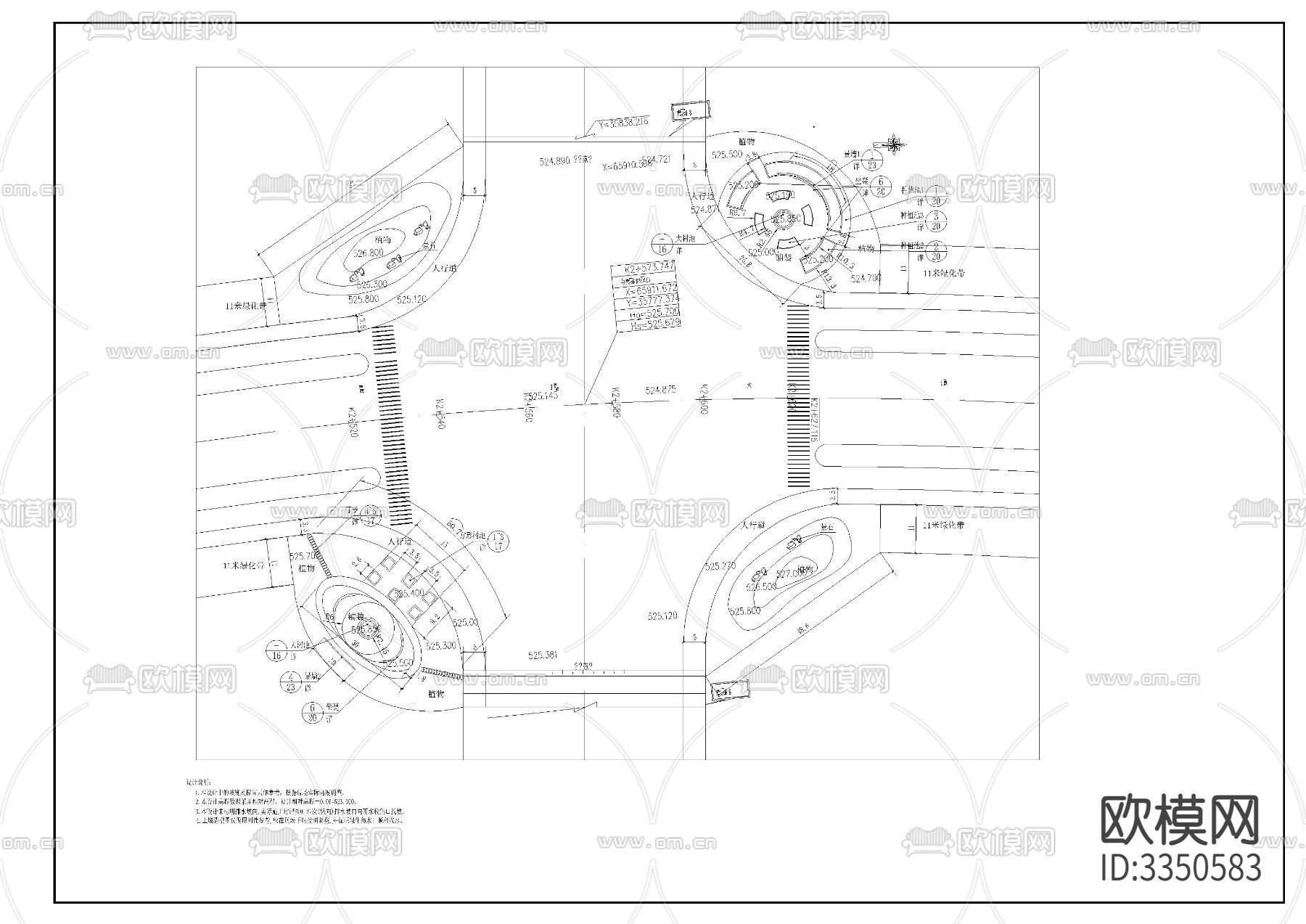 道路绿化CAD施工图下载（渲染图2）