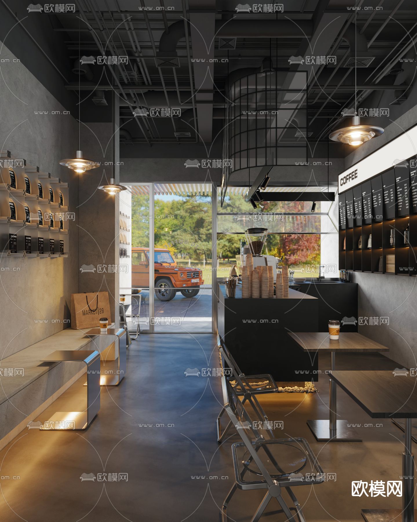 咖啡厅 咖啡店操作台 吧台3d模型下载（渲染图2）