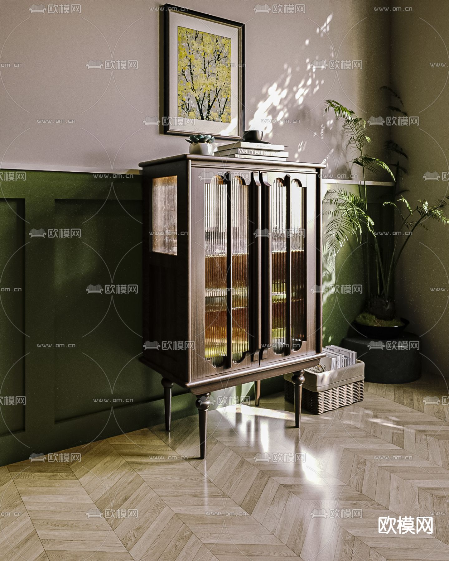 美式餐边柜 玄关柜3d模型下载（渲染图2）