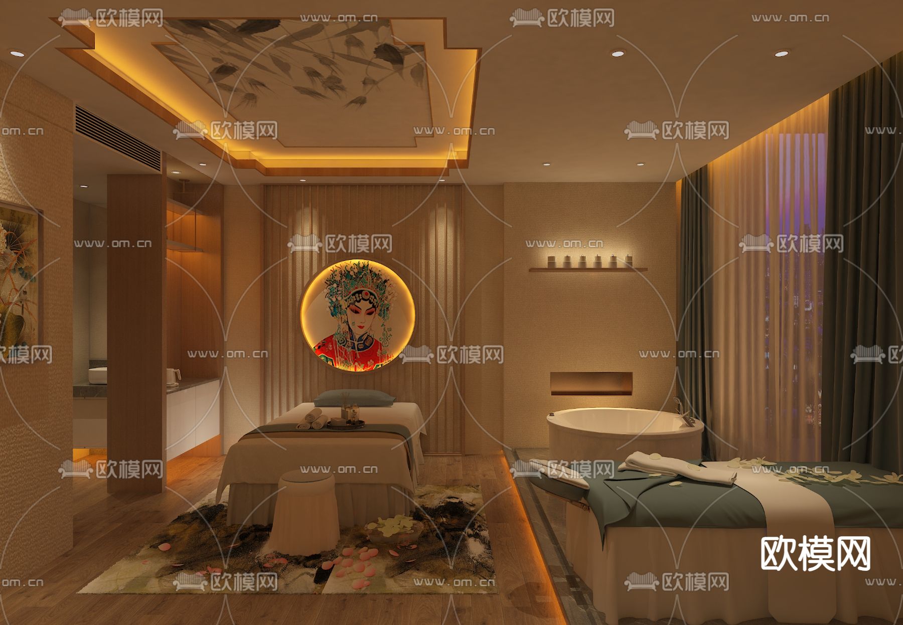 新中式 SPA护理房 美容院3d模型下载