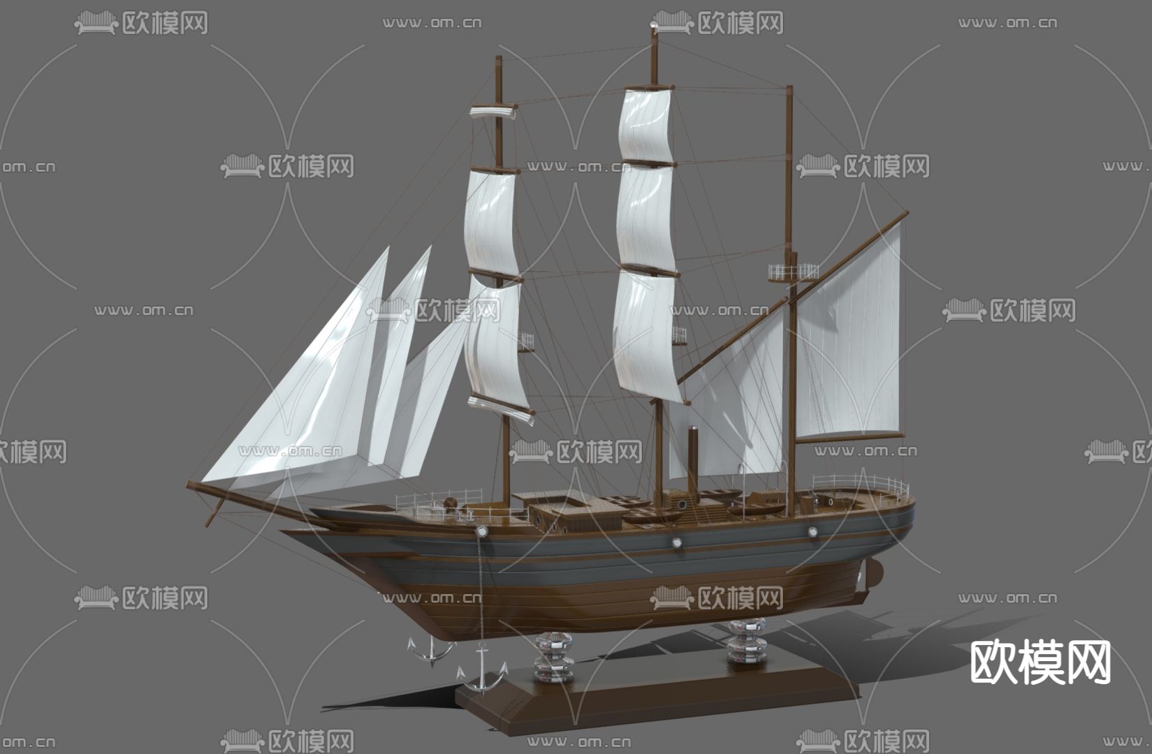 帆船雕塑 艺术摆件3d模型下载