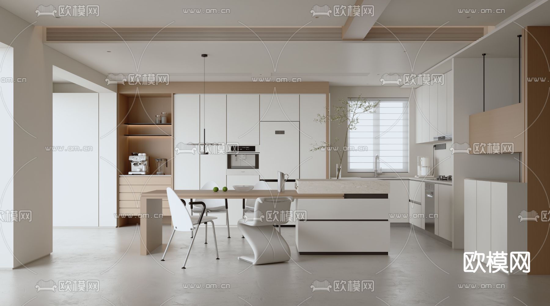 现代中岛餐厅3d模型下载