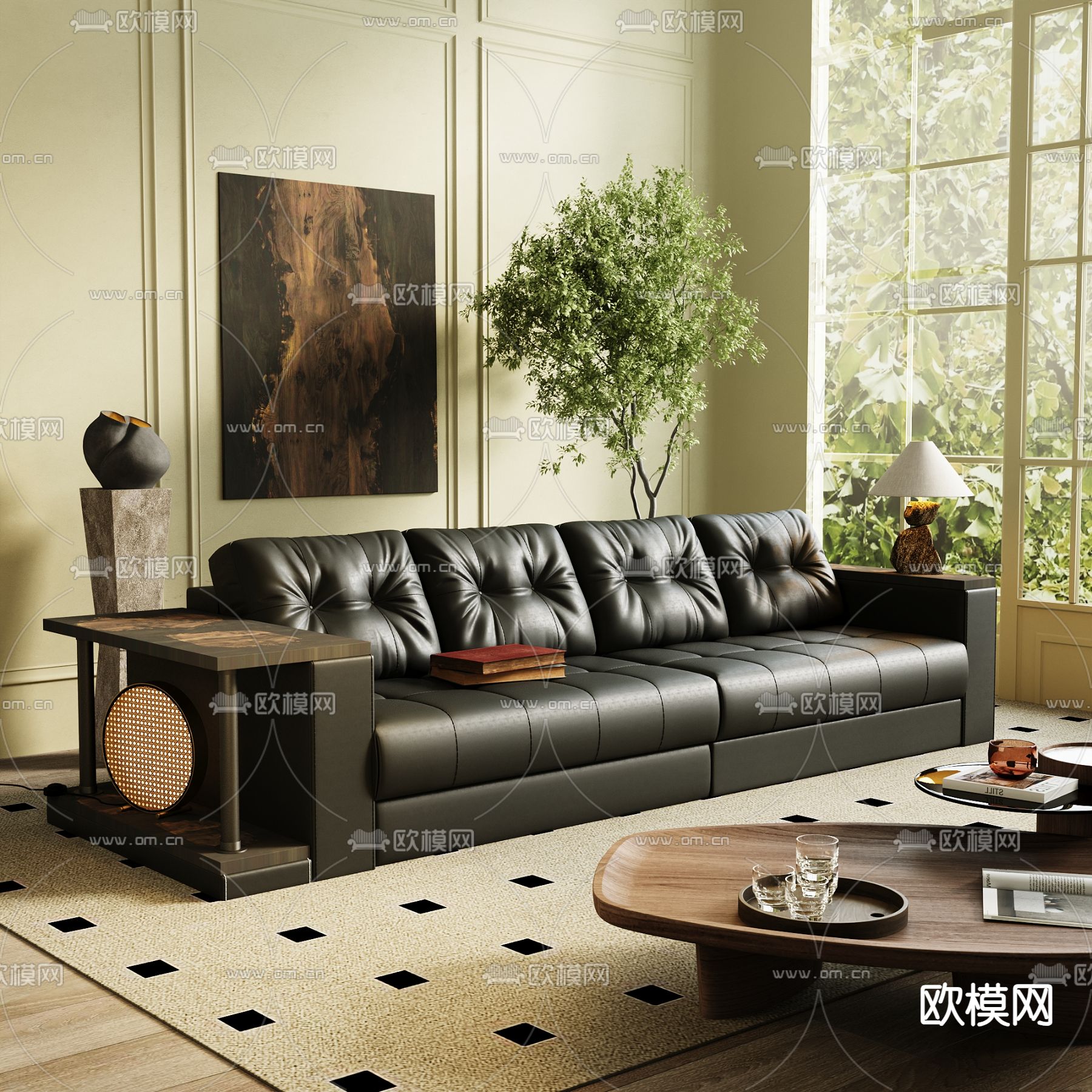 美式沙发 多人沙发3d模型下载（渲染图1）