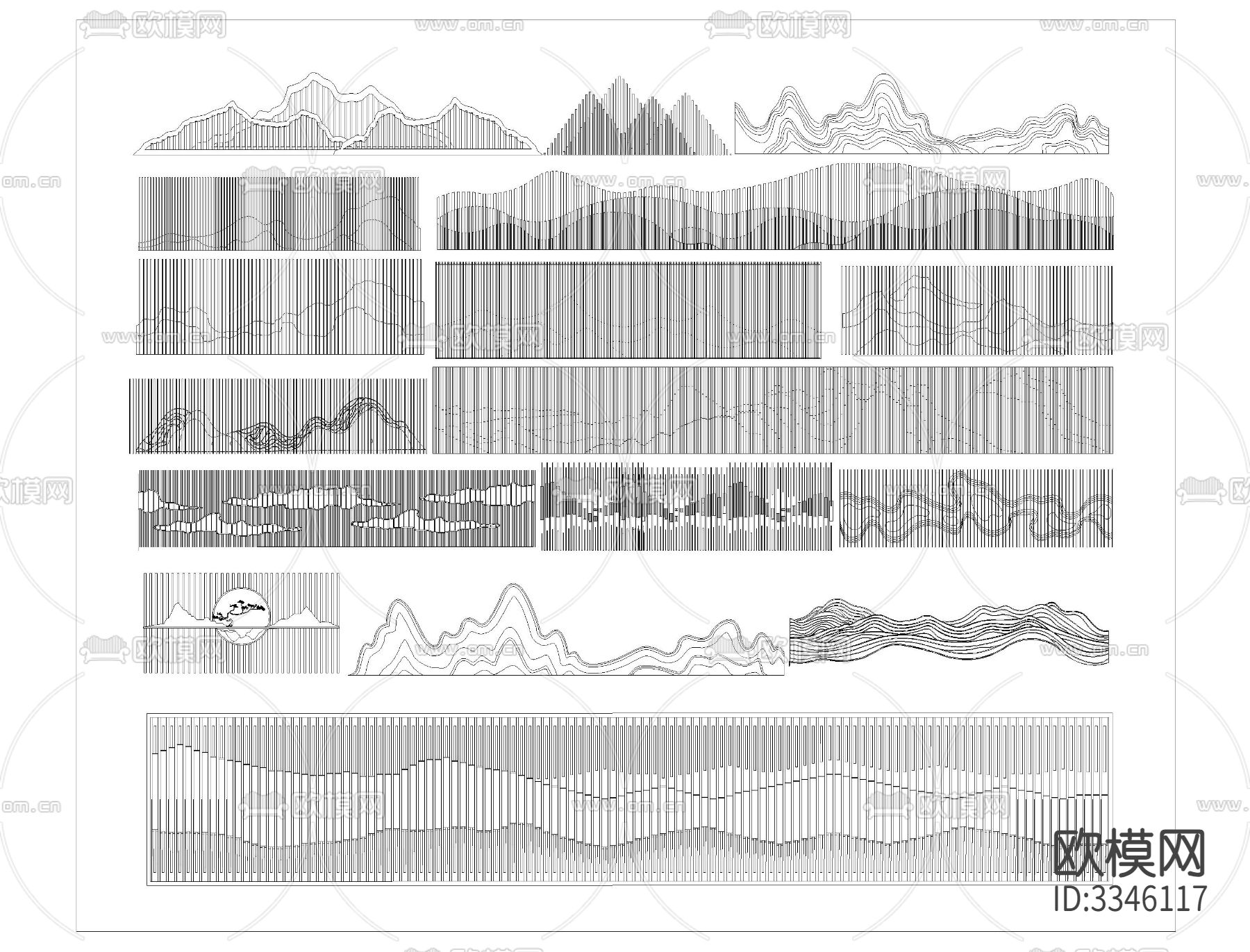格栅景墙CAD立面图下载（渲染图1）
