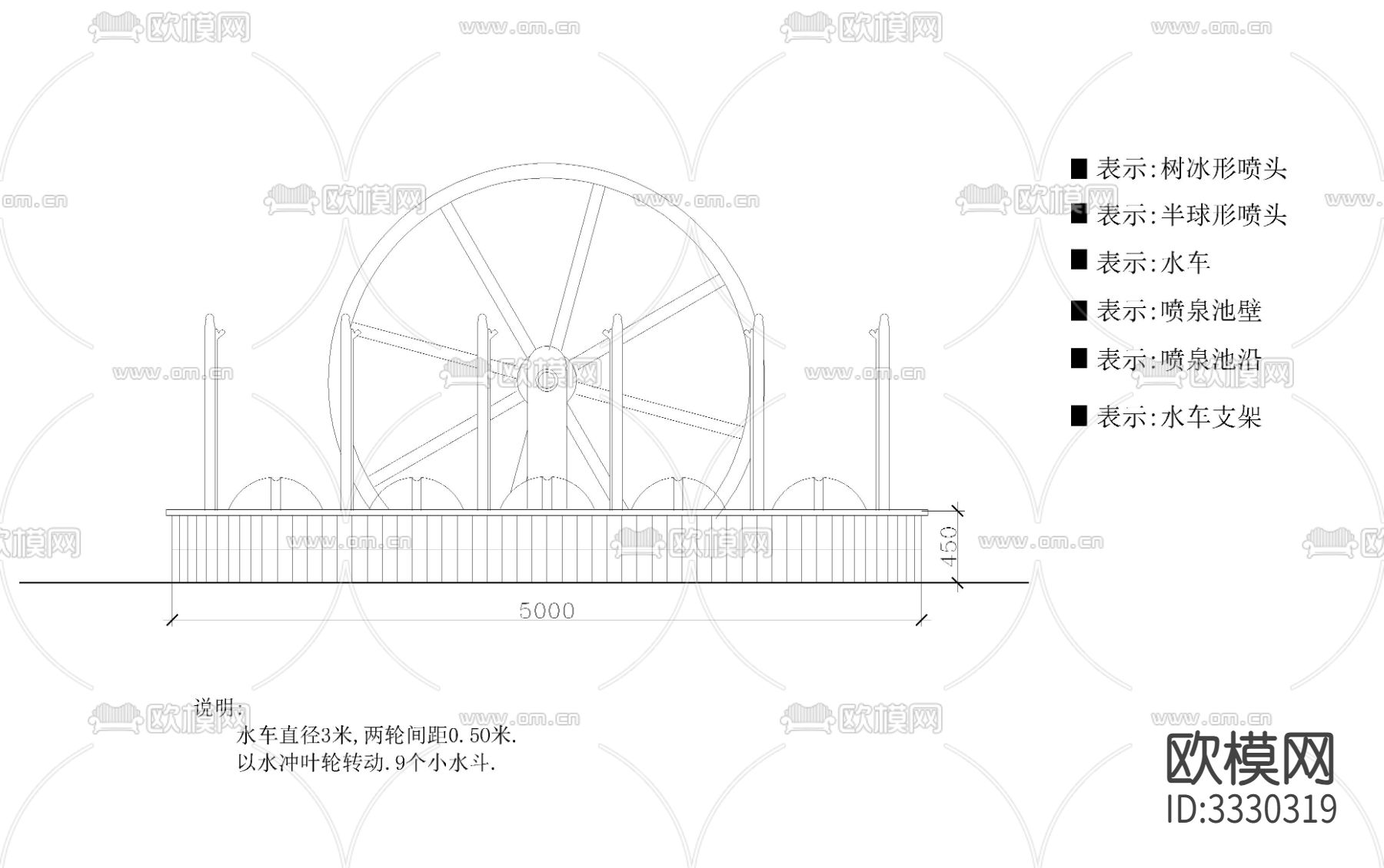 喷泉水车cad大样图下载（渲染图3）