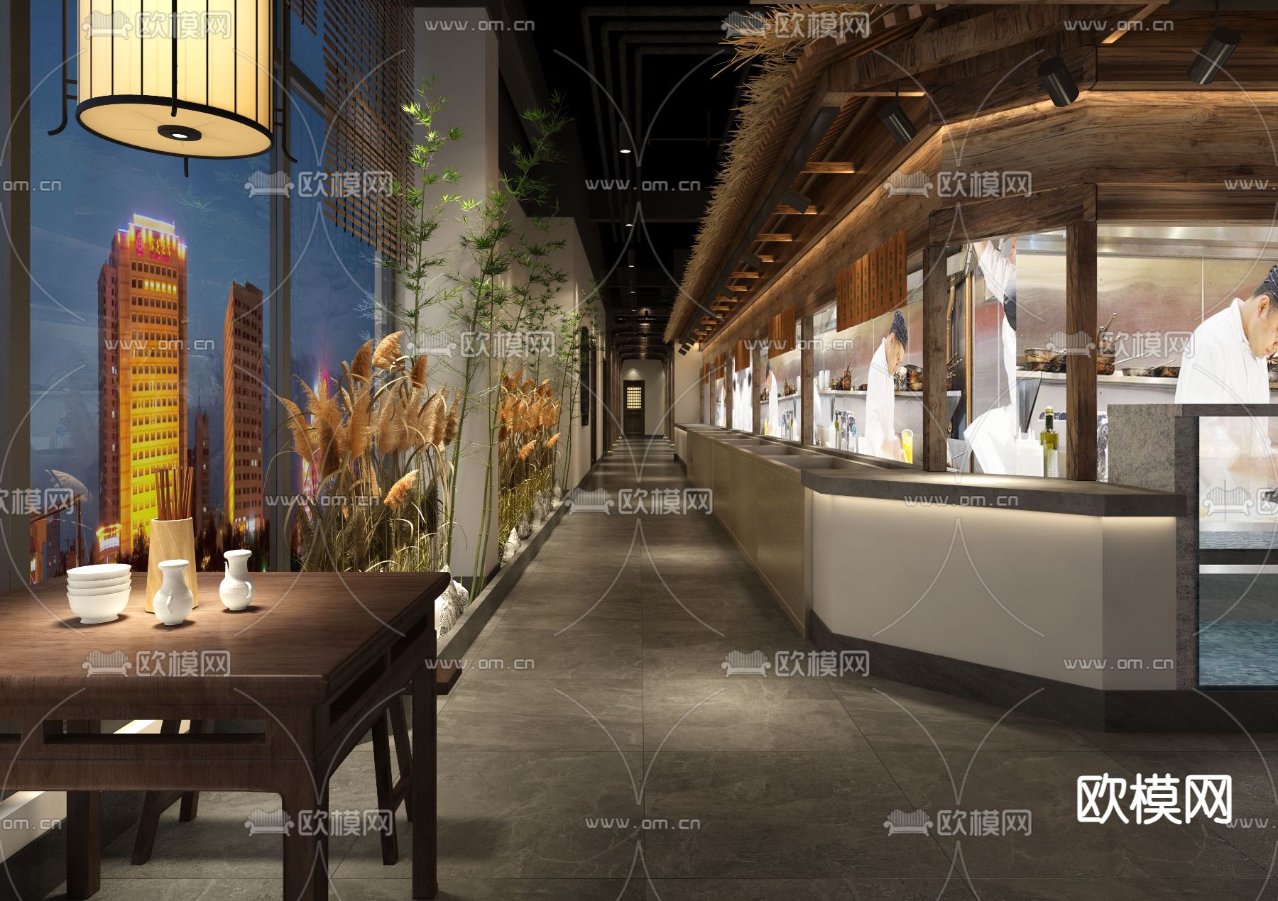 中餐厅走廊 过道3d模型下载（渲染图1）