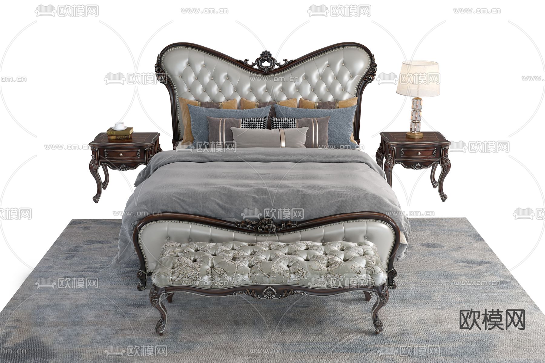 欧式双人床3d模型下载（渲染图1）