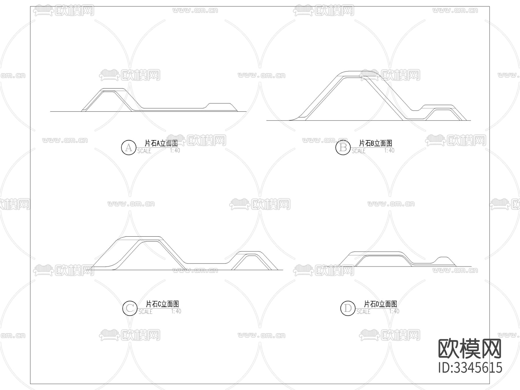 对景景墙片石cad立面图下载（渲染图2）