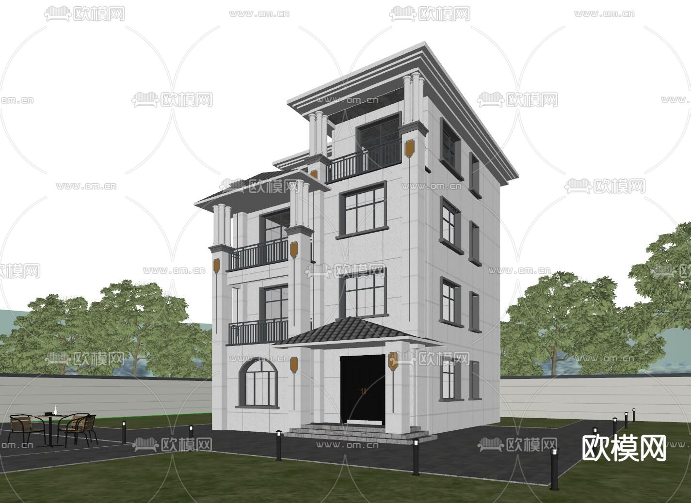 简欧独栋别墅3d模型下载（渲染图2）