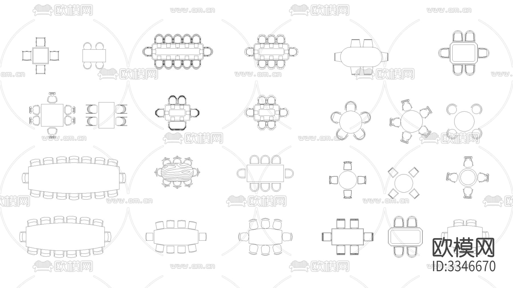 餐桌和椅子组合cad图库下载