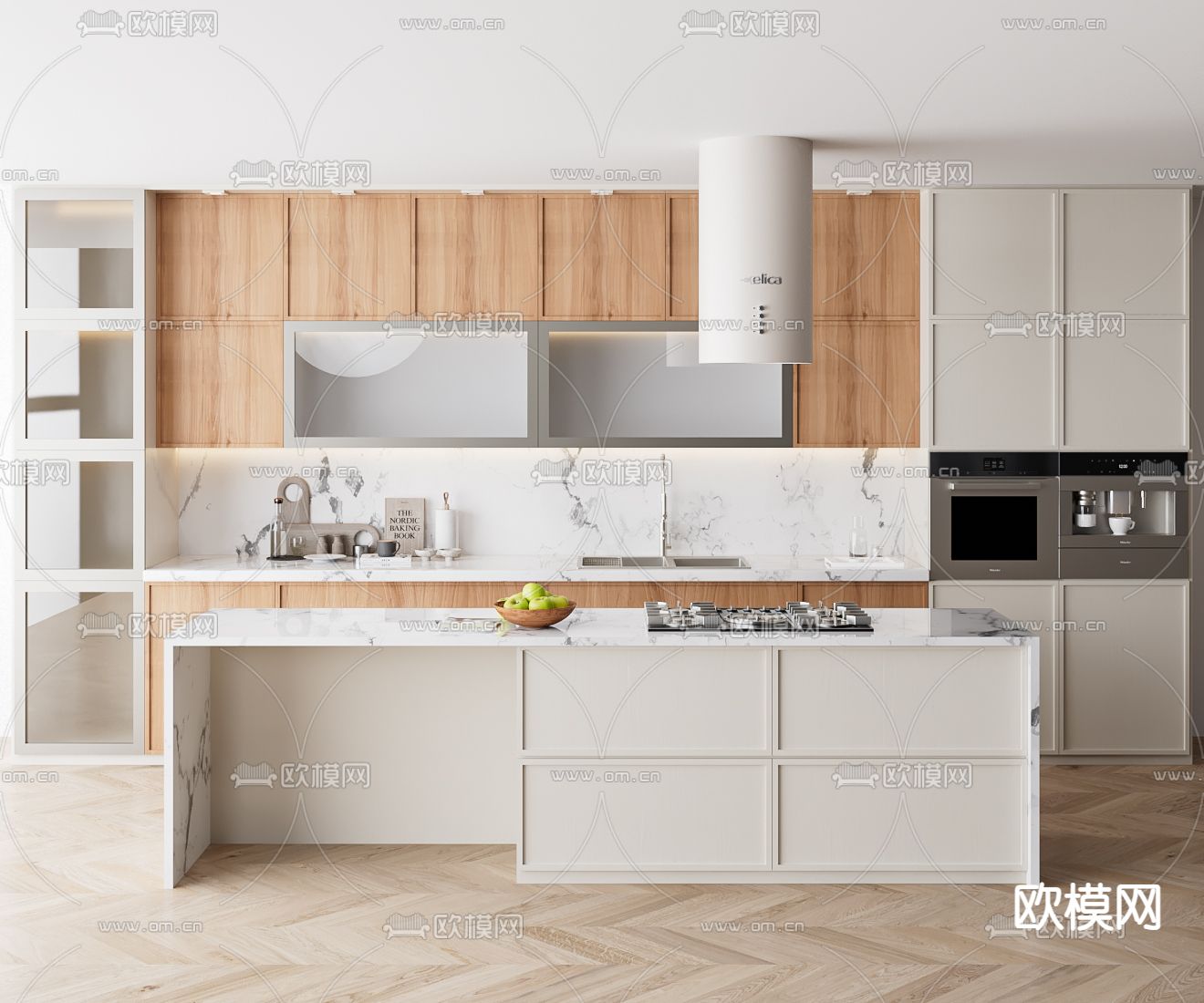 奶油风橱柜 岛台3d模型下载